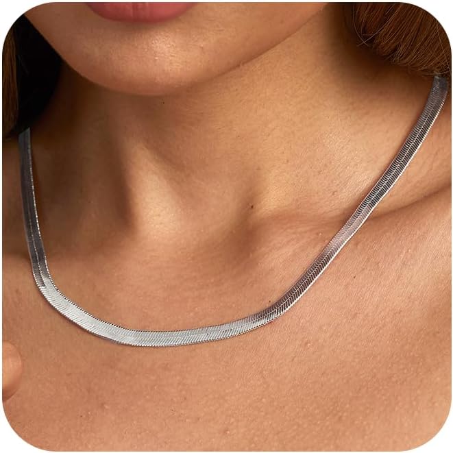 CHESKY Gold Necklace for Women-14K Plated/S925 sterling silver Snake Chain Necklace Dainty Simple Chunky Herringbone Necklace Gold Choker Necklaces Jewelry for Women Mothers Day Gifts for Mom