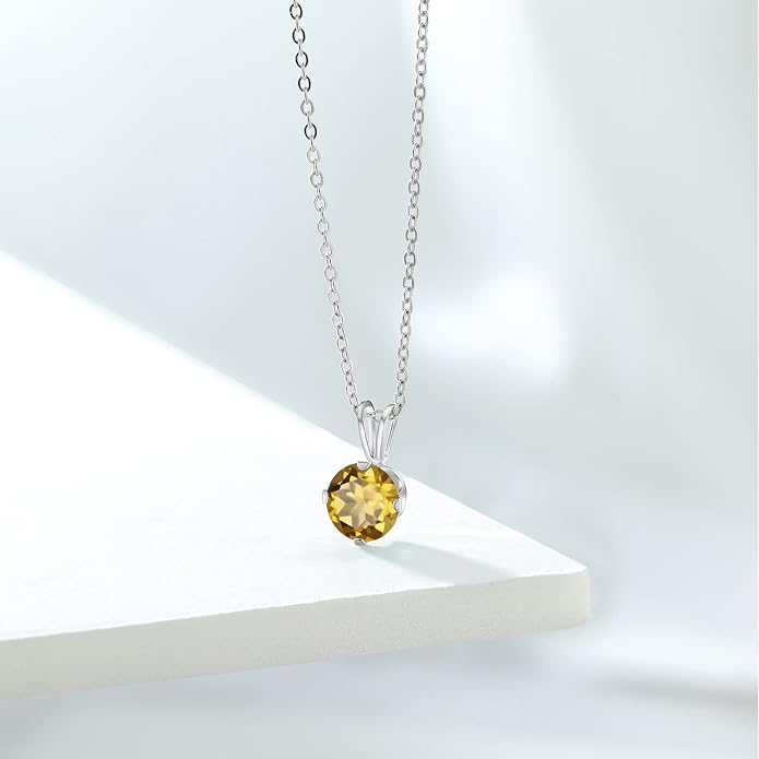 Gem Stone King 7MM Round Gemstone Birthstone Pendant Necklace For Women | 925 Sterling Silver | With 18 Inch Silver Chain | Fine Jewelry Gifts for Women Her Mom Wife