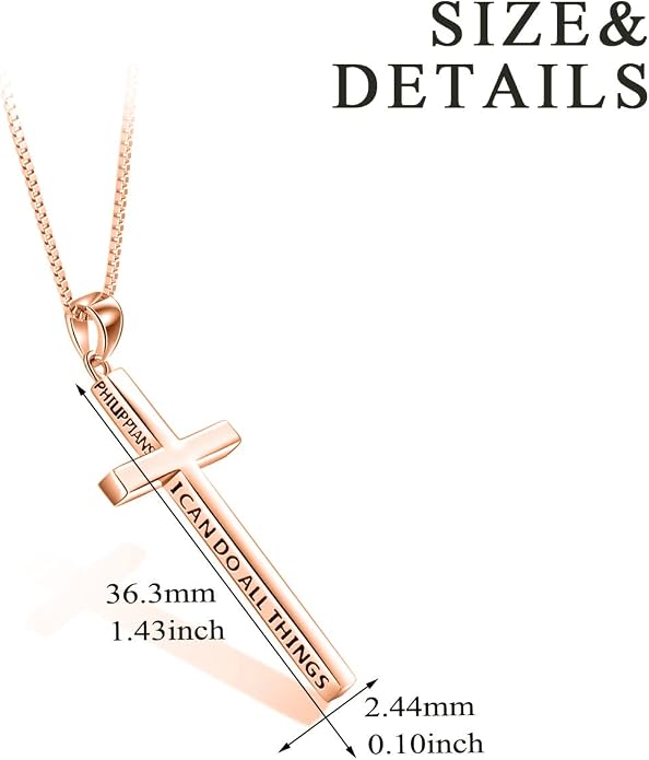 POPLYKE Cross Necklace 925 Sterling Silver Philippians 4:13 I Can Do All The Things Inspirational Necklace Gifts for Women Men 20+2''