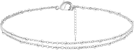 Rotnso Anklets for Women 14K Gold Silver Plated Ankle Bracelets Trendy Waterproof Boho Anklets Set Adjustable Dainty Cute Diamond Beaded Heart Non Tarnish Summer Beach Jewelry Gift