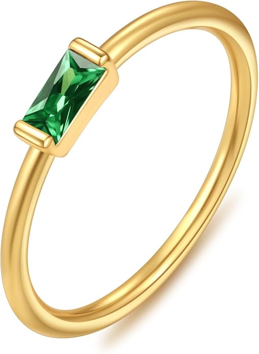 KOHOTA Silver Birthstone Rings for Women Dainty Stackable Engagement Wedding Promise Rings Non Tarnish CZ Emerald Green Gemstone Ring Mothers Birthday Gift Size 6-10