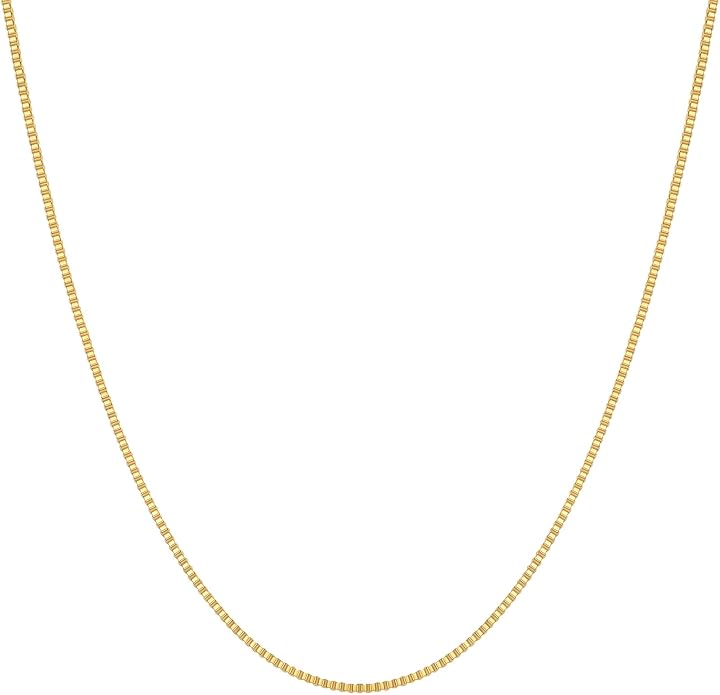 BORUO 925 Sterling Silver Box Chain Necklace | Waterproof 14K Gold Plated Box Chain | 1mm 1.5mm Solid Italian Nickel-Free Necklace Lobster Claw Clasp 14-30 Inch