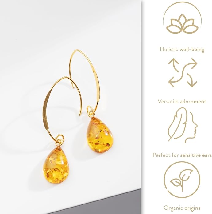 Pull-Through Earrings, Amber Jewelry, Faceted Sparkling Amber Earrings - Parent