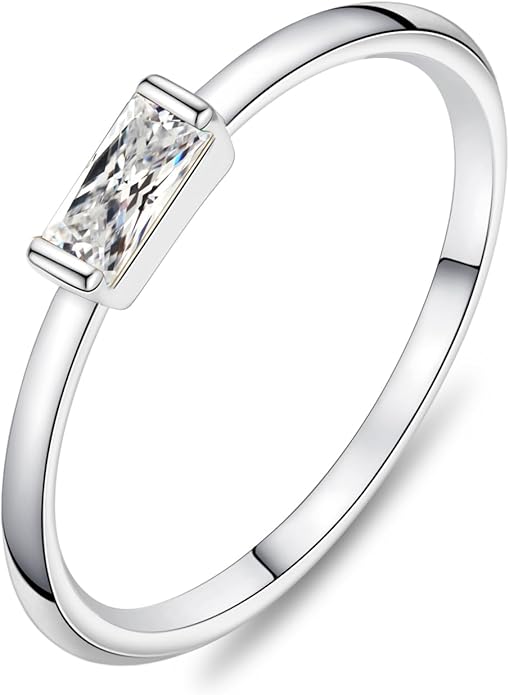 KOHOTA Silver Birthstone Rings for Women Dainty Stackable Engagement Wedding Promise Rings Non Tarnish CZ Emerald Green Gemstone Ring Mothers Birthday Gift Size 6-10