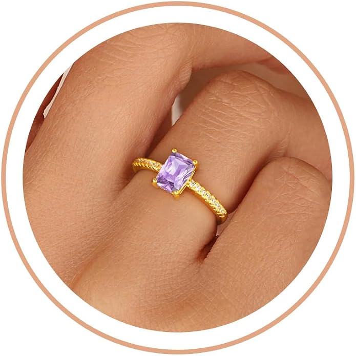 Honsny Gold Birthstone Rings for Women Non Tarnish 14K Gold Plated Emerald Engagement Promise Rings CZ Stackable Dainty Gemstone Pinky Eternity Band Ring Jewelry Birthday Graduation Gifts