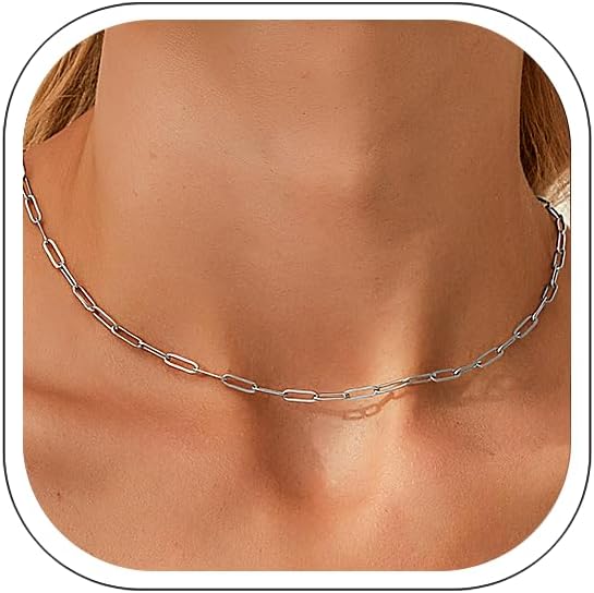 Jewlpire Silver/14K Gold Plated Paperclip Necklace for Women, 3mm 4mm 5mm Necklaces for Women, Women's Paperclip Chain Necklaces 16 18 20 22 24 26 Inch