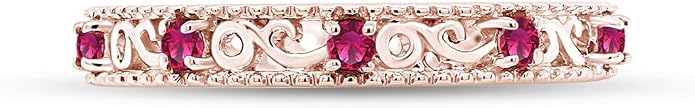 Jewel Zone US Filigree Eternity Wedding Band Ring for Women, Round Cut Simulated Gemstone Stackable Promise Ring in 14K Gold Plated 925 Sterling Silver Band Width 3.5mm – Elegant Jewelry for Her