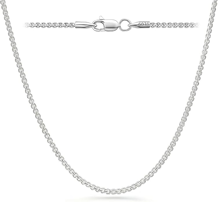 Silver Chain for Men, 925 Sterling Silver Necklace, 16-24 Inches 2mm Box Chain, Jewelry for Men Women