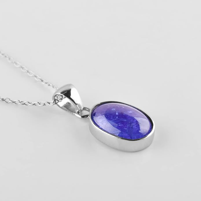 Natural Gemstone Pendant Necklace for Women, Healing Stone Chakra Crystal Birthstone 925 Sterling Silver Chain 18 Inch Birthday Christmas Gifts