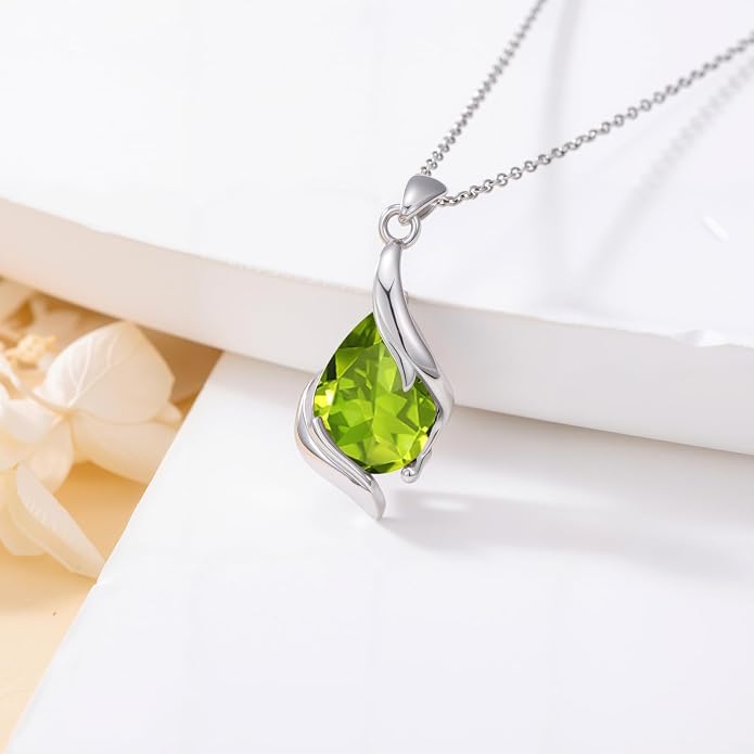 HPQQ Birthstone Necklace for Women 925 Sterling Silver Teardrop Pendant Fine Jewelry Birthday Mothers Day Gifts for Women Mom Her