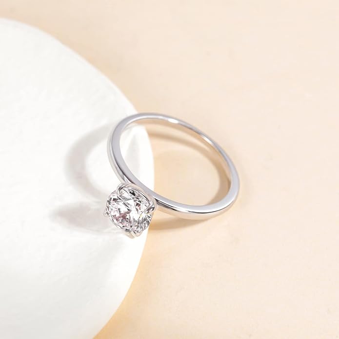 EAMTI 1.5CT 925 Sterling Silver Engagement Rings Round Cut Solitaire Cubic Zirconia CZ Wedding Promise Rings for Her Wedding Bands for Women Size 3-11