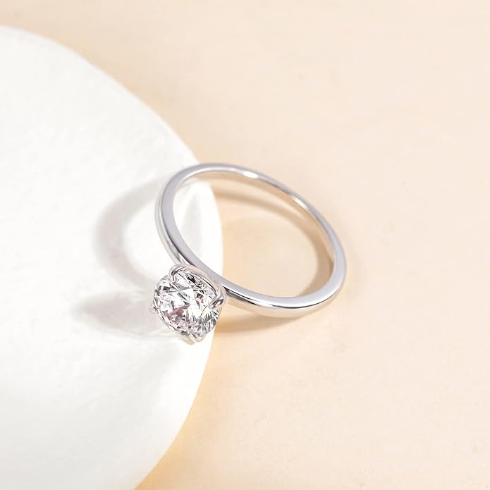 EAMTI 1.5CT 925 Sterling Silver Engagement Rings Round Cut Solitaire Cubic Zirconia CZ Wedding Promise Rings for Her Wedding Bands for Women Size 3-11