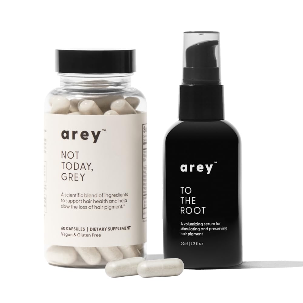 Arey The System Hair Serum and Supplements | Slows Grey Hair Growth, Promotes Healthier Hair & Repigments with Mela-9™ Complex, Antioxidants & Vitamins | Vegan, Oil-Free, Scent-Free (1 Month Supply)