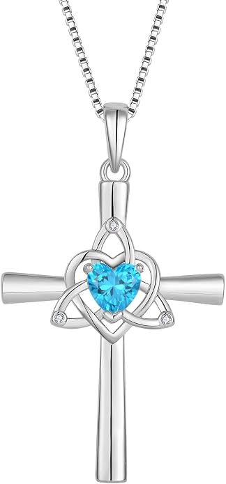 Celtic Cross Necklace 925 Sterling Silver Necklace for Women Birthstone Necklace Jewelry Gifts for Christmas Birthday or Anniversary Birthday