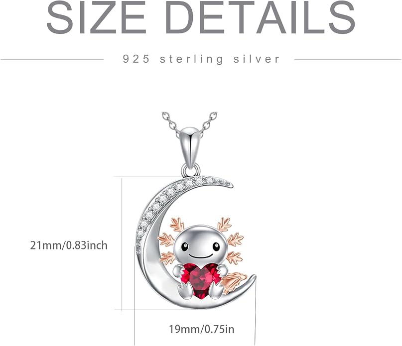 PROESS Animal Birthstone Necklace 925 Sterling Silver Otter/Axolotl/Hippo/Elephant/Dachshund/Monkey/Red Panda Pendant Necklace Animal Birthstone Jewelry Gifts for Women