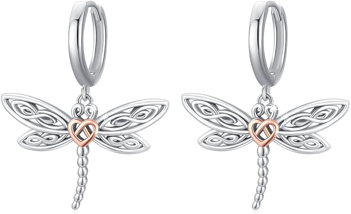 Dragonfly Leverback Hoop Hook Earrings 925 Sterling Silver Celtic Dangle Drop Earrings Dragonfly Huggie Earrings Dragonfly Jewelry Gifts for Women
