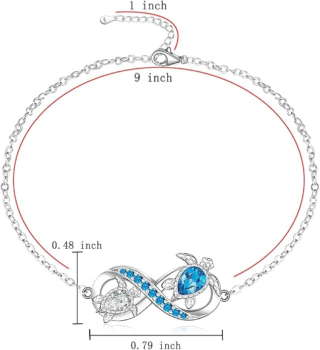 Fenthring Turtle Anklet S925 Sterling Silver Blue Opal Sea Turtle Ankle Bracelets for Women Infinity Wave Ocean Beach Summer Foot Bracelet Jewelry Layered Adjustable