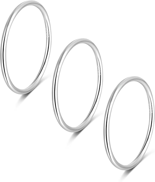 CANDYFANCY 925 Sterling Silver 1.2mm Stacking Midi Thin Rings Thumb Pinky Ring Stack Knuckle Rings for Women Band Ring Size 2.5-8.5