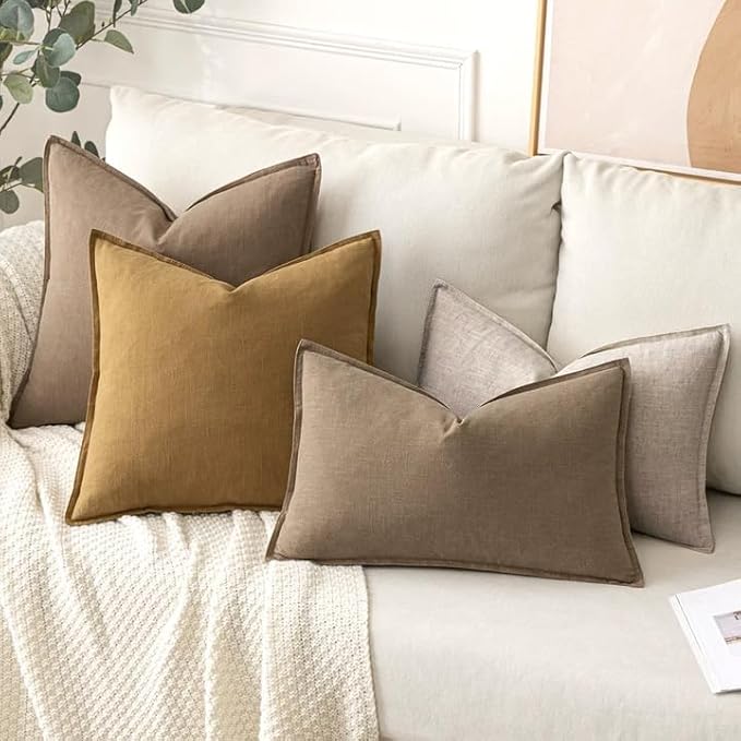 MIULEE Decorative Linen Euro Sham Pillow Covers 24x24 Inch Natural Linen | Boho Farmhouse Neutral Couch Throw Pillows for Bed, Pack of 2 Accent Modern Pillowcases, Sofa Livingroom Home Decor