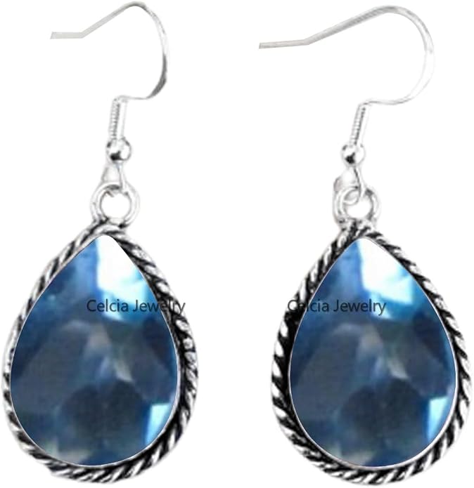 Pure 925 Sterling Silver Dangle Drop Earrings for Women, Pear Gemstone Handcrafted Earrings for Women & Girl ('Amethyst)
