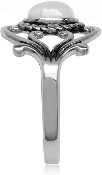 Silvershake Bezel Set Cabochon Gemstone Surrounded by Twisted Rope White Gold Plated 925 Sterling Silver Victorian Style Ring