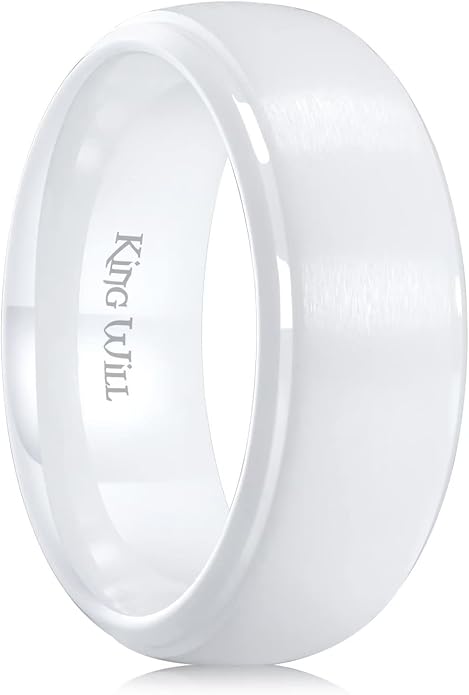 King Will Ceramic Wedding Band for Men Women-6-8mm Width Black & White with Multi Style Design Promise Rings Comfort Fit Size 7-14
