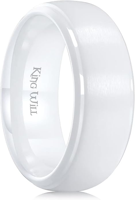 King Will Ceramic Wedding Band for Men Women-6-8mm Width Black & White with Multi Style Design Promise Rings Comfort Fit Size 7-14