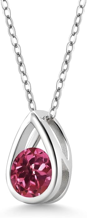 Gem Stone King Teardrop Pendant Necklace For Women | 5MM Round Gemstone Birthstone | 925 Sterling Silver | With 18 Inch Silver Chain | Fine Jewelry Gift for Her Mom Women Wife