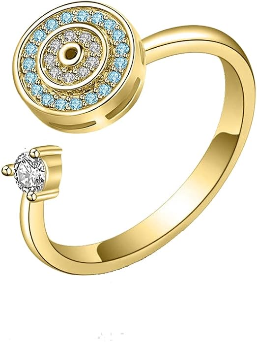 Cubic Zirconia Blue Turkish Evil Eye Remote Fidget Spinner Anxiety Rings | Rotatable fidget design provides discreet stress relief and helps improve daily focus and calmness at work.