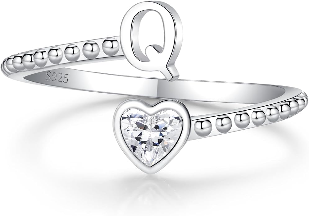 Step Forward 925 Sterling Silver Adjustable Initial Ring for Women | Non Tarnish Letter Rings for Lady | Alphabet Heart Thumb Rings | Capital Letter Jewelry Gifts