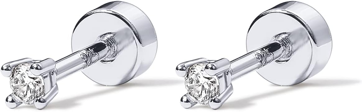 PAVOI 14K Gold Plated Solid 925 Sterling Silver Post Cubic Zirconia Stud Flat Back Earrings for Women | Cartilage Earring | Helix Piercing Jewelry | Small Stud Earrings for Women