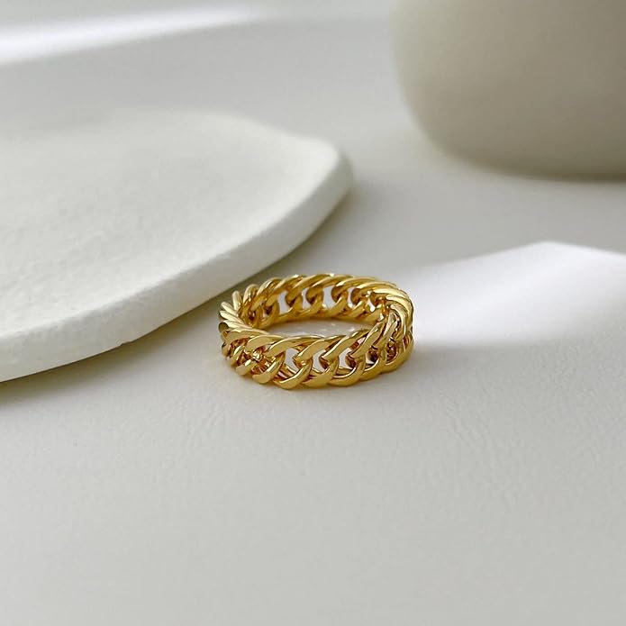 6mm Minimalist 18K Gold Stainless Steel Rings Women Link Chain Ring Finger Rings