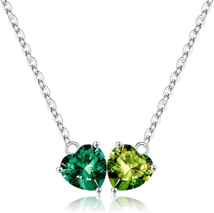 Iefil 1.25Ct Double Heart Birthstone Necklace - 925 Sterling Silver Birthstone Necklace, Birthday Gifts for Women, Jewelry Gifts for Mom Daughter Wife