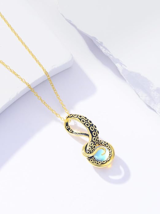 Octopus Tentacles Necklace with Gemston 925 Sterling Silver Octopus Pendant for Women Ocean Jewelry Gift for Women