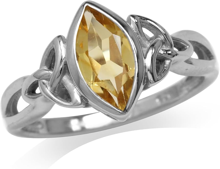 Silvershake Genuine Gemstone 925 Sterling Silver Triquetra Celtic Knot Solitaire Ring