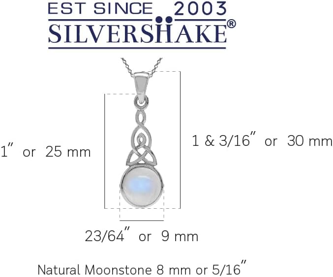 Silvershake 8MM Round Shape Gemstone White Gold Plated or Yellow Gold Plated 925 Sterling Silver Triquetra Celtic Knot Pendant or Pendant with 18 Inches Chain Necklace Jewelry for Women