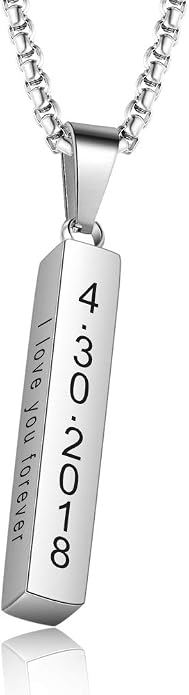 Personalized Men's Name Bar Necklace Engraved Initial Name Stainless Steel Vertical Bar Necklace for Father Husband Boyfriend Birthday
