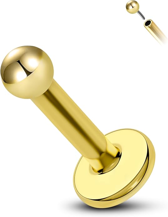 COCHARM 14K Solid Gold Helix Cartilage Tragus Earring Stud 16g Yellow Gold Threadless Tragus Cartilage Helix Conch Piercing Jewelry Flat Back Lip Labret Medusa Monroe Piercing Stud