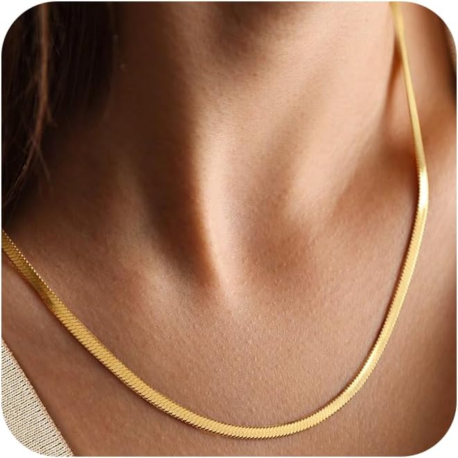 CHESKY Gold Necklace for Women-14K Plated/S925 sterling silver Snake Chain Necklace Dainty Simple Chunky Herringbone Necklace Gold Choker Necklaces Jewelry for Women Mothers Day Gifts for Mom