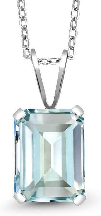 Gem Stone King Emerald Cut Pendant Necklace For Women | 925 Sterling Silver | Emerald Cut 9X7MM | Gemstone Birthstone | Fine Jewelry for Her Mom Wife | With 18 Inch Silver Chain