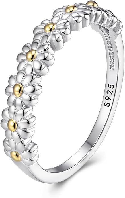 EVER FAITH Dainty 925 Sterling Silver Daisy Blooms Flower Ring Sunflower Stacking Promise Wedding Band Rings for Women Size 8