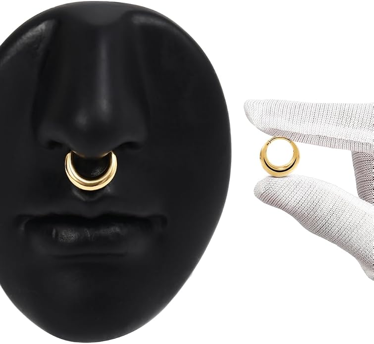 MOQIKAKA16G 8mm Septum Rings - Stainless Steel Segment Nose Rings for Women Men - Hinged Segment Nose Helix Cartilage Clicker Hoop Earrings for Daith Rook Tragus Piercing