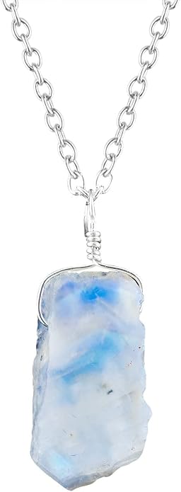 Raw Gemstone Dainty Pendant Necklace for Women, Trendy Healing Chakra Crystal, Birthstone Handmade 925 Sterling Silver Adjustable 18 inch Chain Jewelry, Birthday Gifts