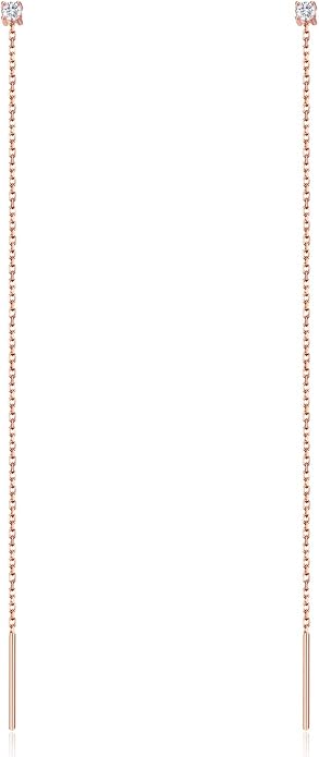 S.Leaf Gold Chain Threader Earrings for Women Trendy 925 Sterling Silver Hypoallergenic Cubic Zirconia Backless Ardant Chain Duster Threader Double Piercing Pull Through Earrings for Women Girls Birthday Gifts