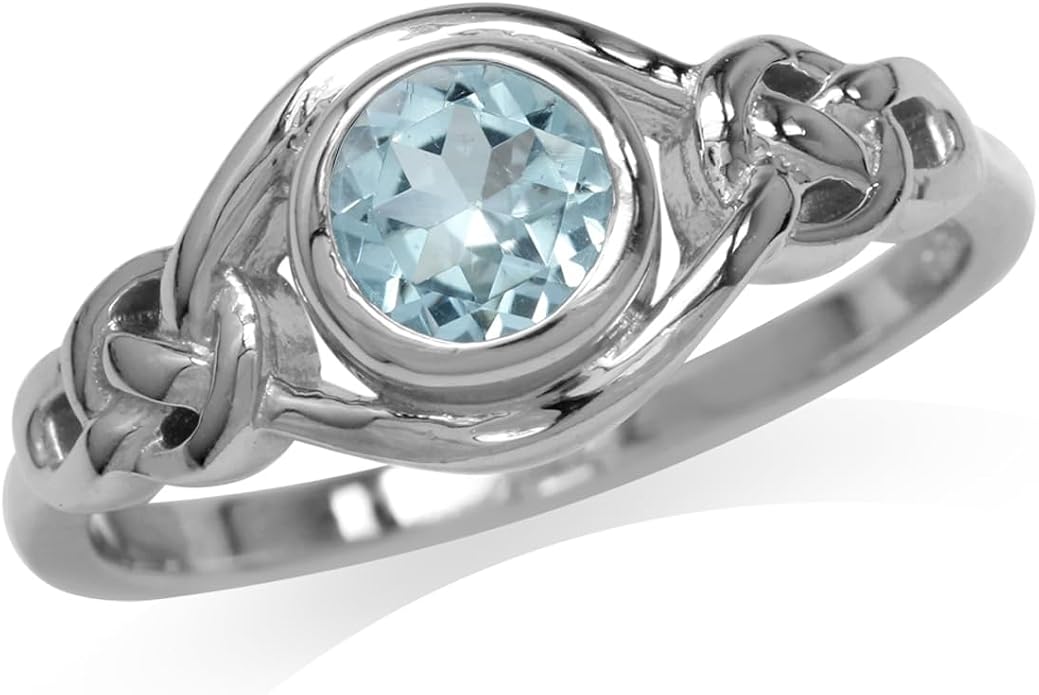 Silvershake Birthstone Gemstones White Gold Plated 925 Sterling Silver Irish Celtic Knot Engagement or Promise Solitaire Ring Jewelry for Women