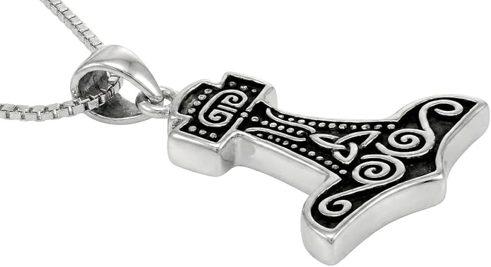 Jewelry Trends Sterling Silver Thor's Hammer Celtic Norse Pendant with 18 Inch Box Chain Necklace