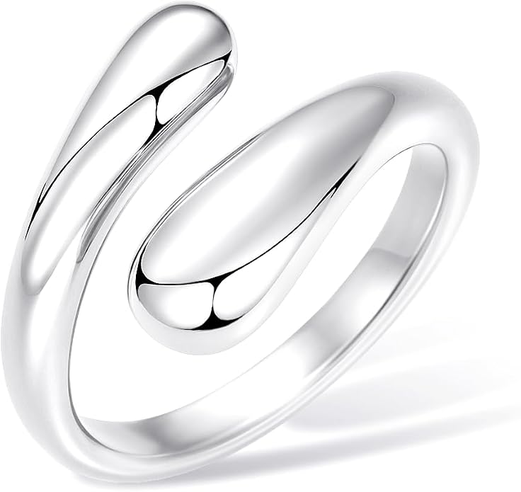 Non Tarnish Gold Chunky Rings for Women, 14K Gold Plated Statement Dome Rings Stacking Silver, Adjustable Mens Eternity Wedding Band Mixed Metal Jewelry Size 3-13