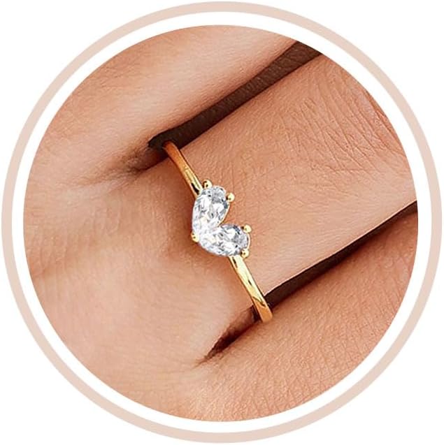 Mothers Day Gifts Gold Heart Birthstone Rings for Women Non Tarnish Stackable Pinky Ring Dainty 14K Gold Plated CZ Gemstone Ring Wedding Promise Ring Birthday Jewelry Gift for Mom