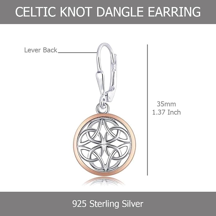 LeCalla 925 Sterling Silver Leverback Drop Earrings | Lightweight Celtic-Knot Filigree Heart Teardrop Dangle Earring for Women's Gift for Her