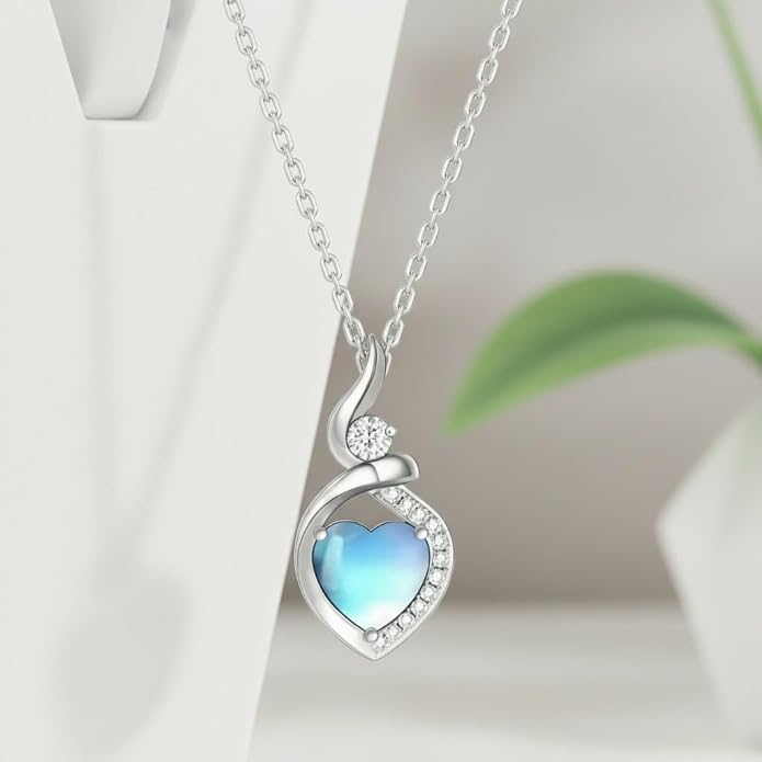 Heart Necklace 925 Sterling Silver Created Moonstone/Turquoise/Lapis Lazuli/Opal Heart Necklace Pendant Necklace Jewelry Gifts for Women